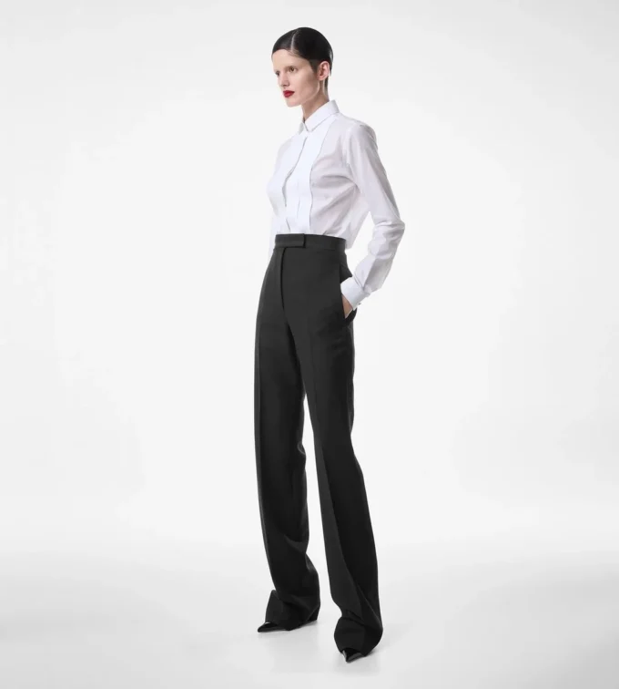 Wollen zijden mix hoge taille smokingbroek Wollen zijden mix hoge taille smokingbroek