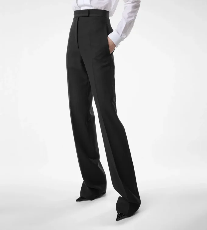 Wollen zijden mix hoge taille smokingbroek Wollen zijden mix hoge taille smokingbroek