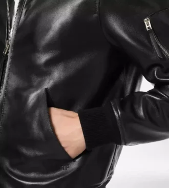 Zachte nappa blouson met plonge kraag Zachte nappa blouson met plonge kraag