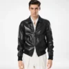Zachte nappa blouson met plonge kraag