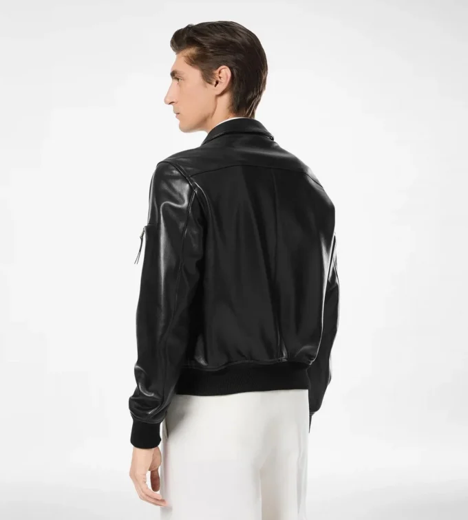 Zachte nappa blouson met plonge kraag