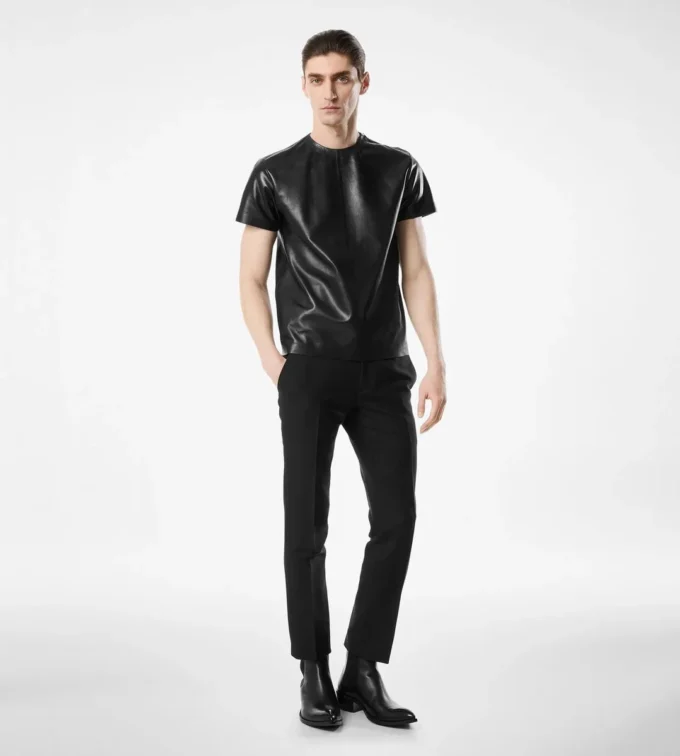 Zachte nappa plonge-trui met ronde hals Zachte nappa plonge-trui met ronde hals