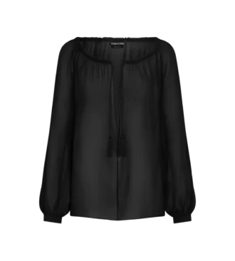 Zijden blouse met lange mouwen en trekkoorden