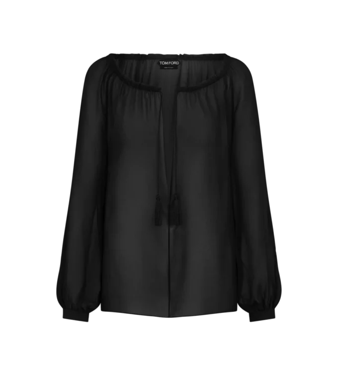 Zijden blouse met lange mouwen en trekkoorden