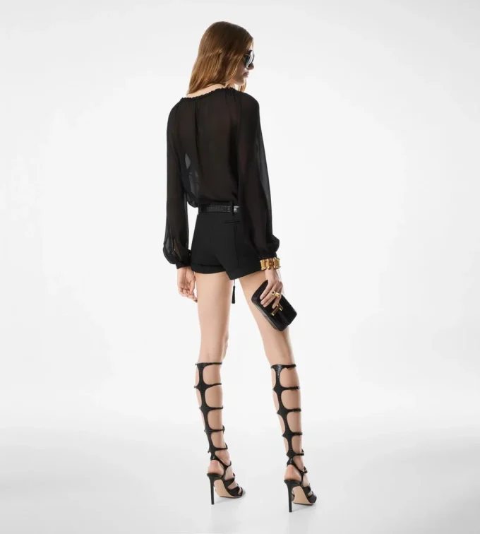 Zijden blouse met lange mouwen en trekkoorden