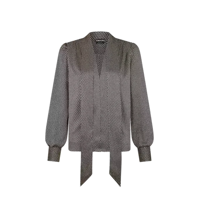 Zijden blouse met lange mouwen, V-hals en lavallière Zijden blouse met lange mouwen, V-hals en lavallière