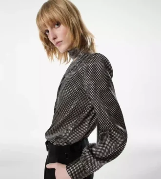 Zijden blouse met lange mouwen, V-hals en lavallière