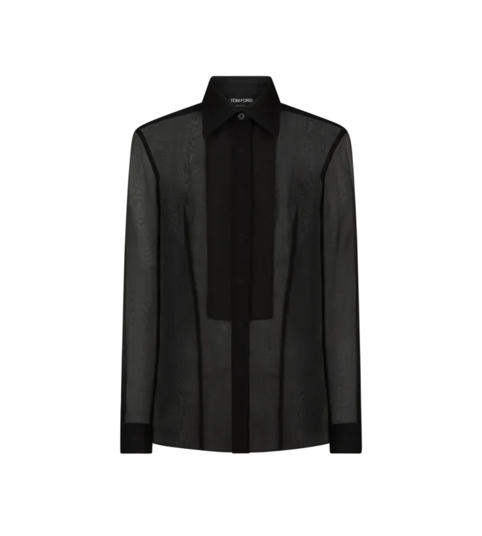 Zijden chiffon overhemd met plastron