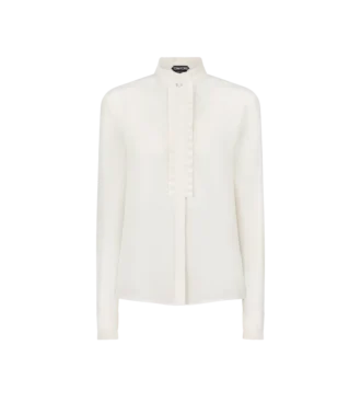 Zijden crêpe de chine shirt met plissé details