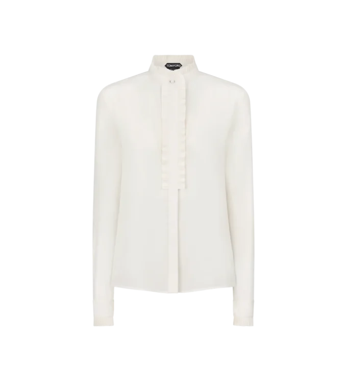 Zijden crêpe de chine shirt met plissé details Zijden crêpe de chine shirt met plissé details