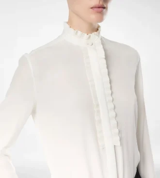 Zijden crêpe de chine shirt met plissé details