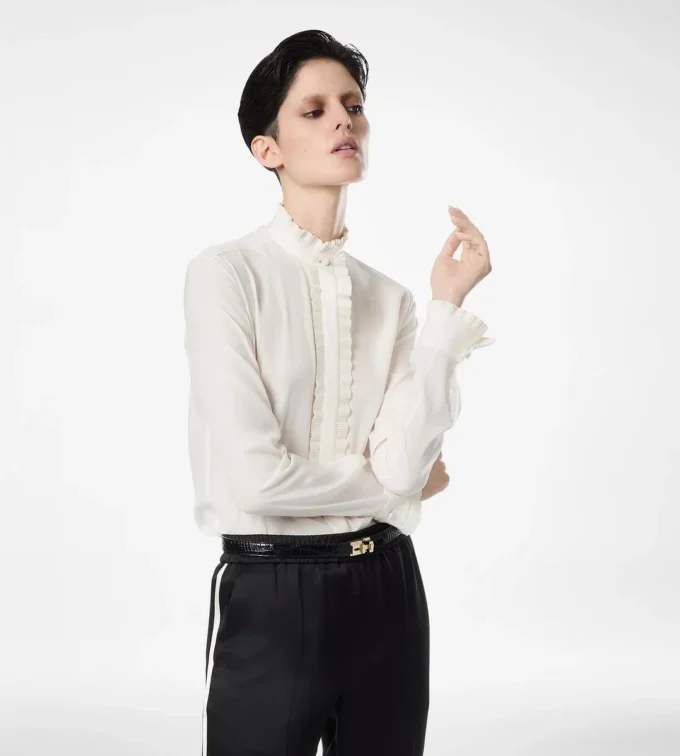 Zijden crêpe de chine shirt met plissé details Zijden crêpe de chine shirt met plissé details