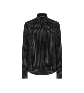 Zijden crêpe de chine shirt met stippen en geplisseerde plastron