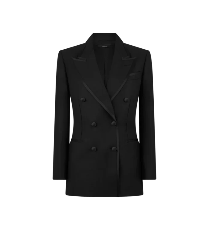 Zijden en mohair mix “Wallis” double-breasted smokingjasje Zijden en mohair mix “Wallis” double-breasted smokingjasje