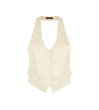 Zijden en wollen twill vest met open rug