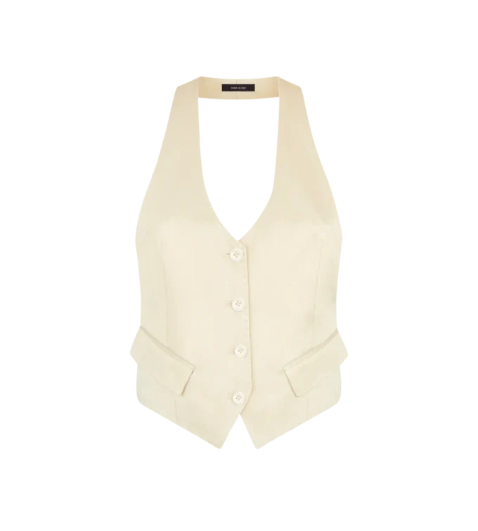 Zijden en wollen twill vest met open rug