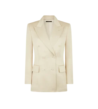 Zijden en wollen twill “Wallis” double-breasted jasje