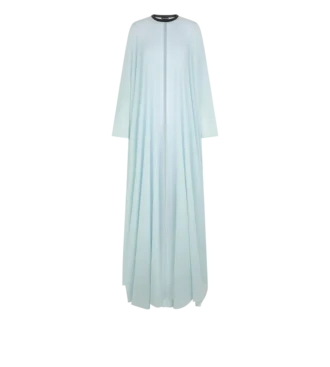 Zijden georgette kaftan met ronde hals en lederen details