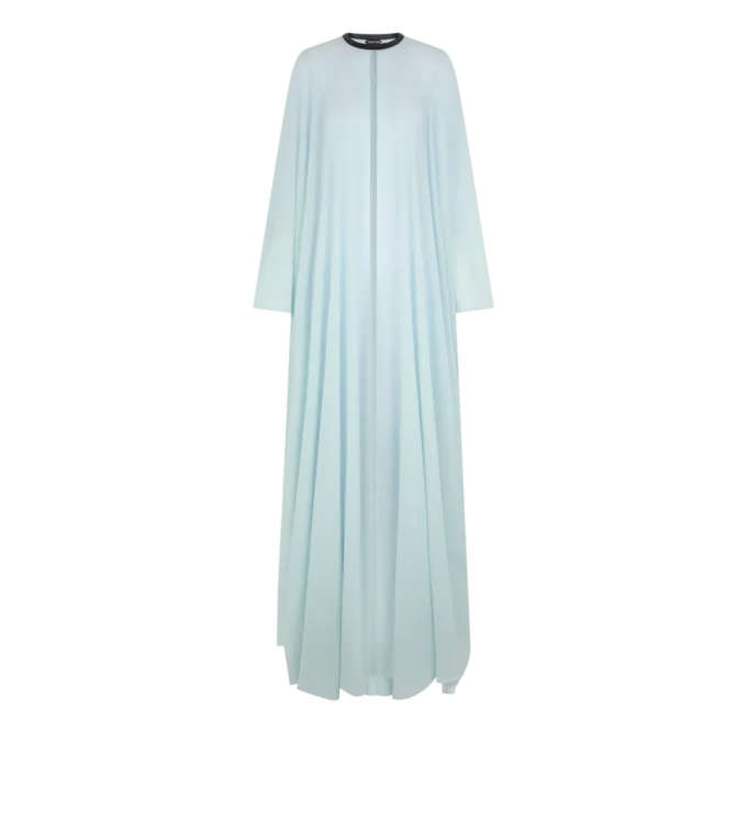 Zijden georgette kaftan met ronde hals en lederen details