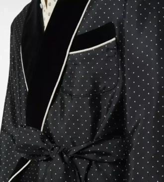 Zijden kamerjas met polkadotmotief en sjaalkraag