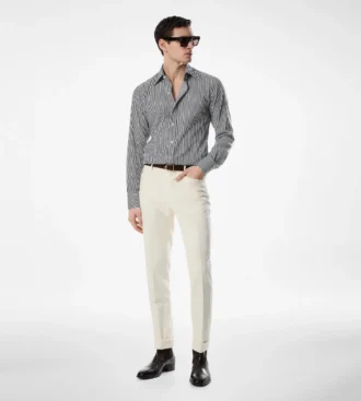 Zijden katoenen gestreept slim fit overhemd
