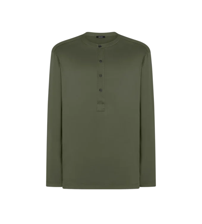 Zijden pyjamashirt met henleykraag 