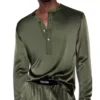 Zijden pyjamashirt met henleykraag 