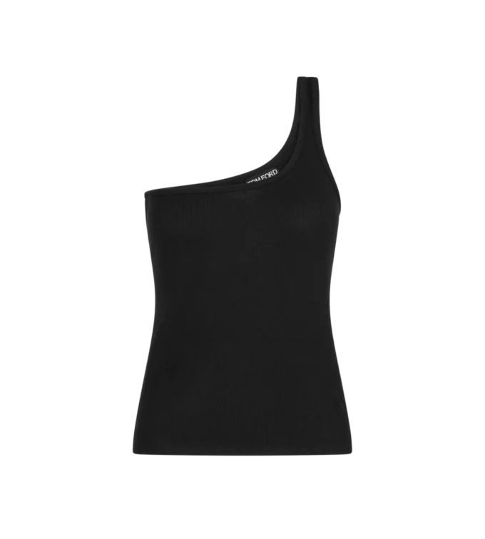 Zijden ribjersey top met één schouder