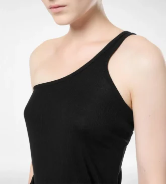 Zijden ribjersey top met één schouder