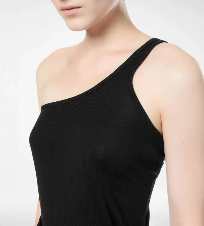 Zijden ribjersey top met één schouder