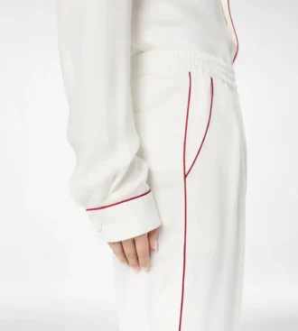 Zijden twill pyjamabroek met biezen