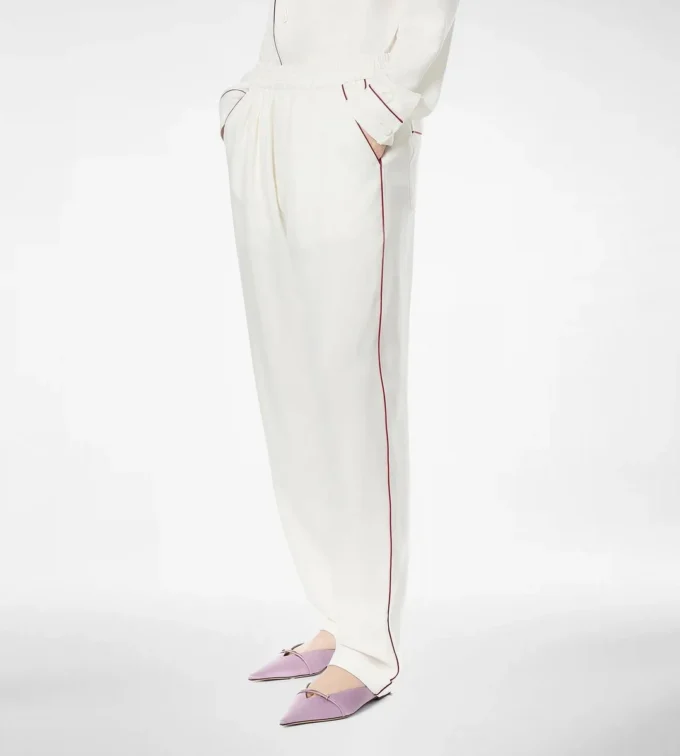 Zijden twill pyjamabroek met biezen Zijden twill pyjamabroek met biezen
