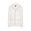 Zijden twill pyjamahemd met biezen en ton sur ton geborduurd TF-logo