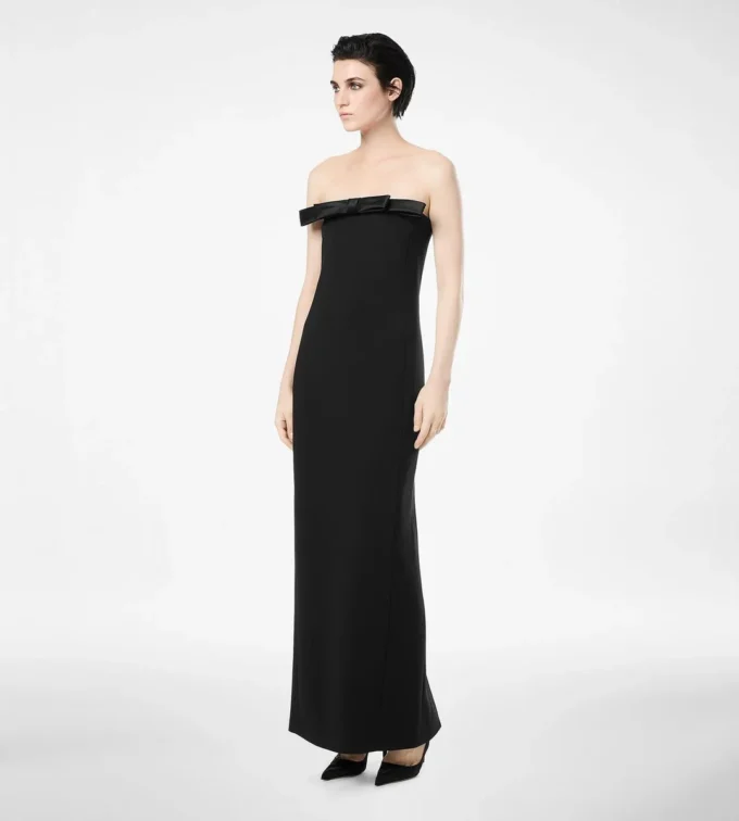 Zware crêpe Envers satijnen strapless cocktailjurk met strikdetail Zware crêpe Envers satijnen strapless cocktailjurk met strikdetail
